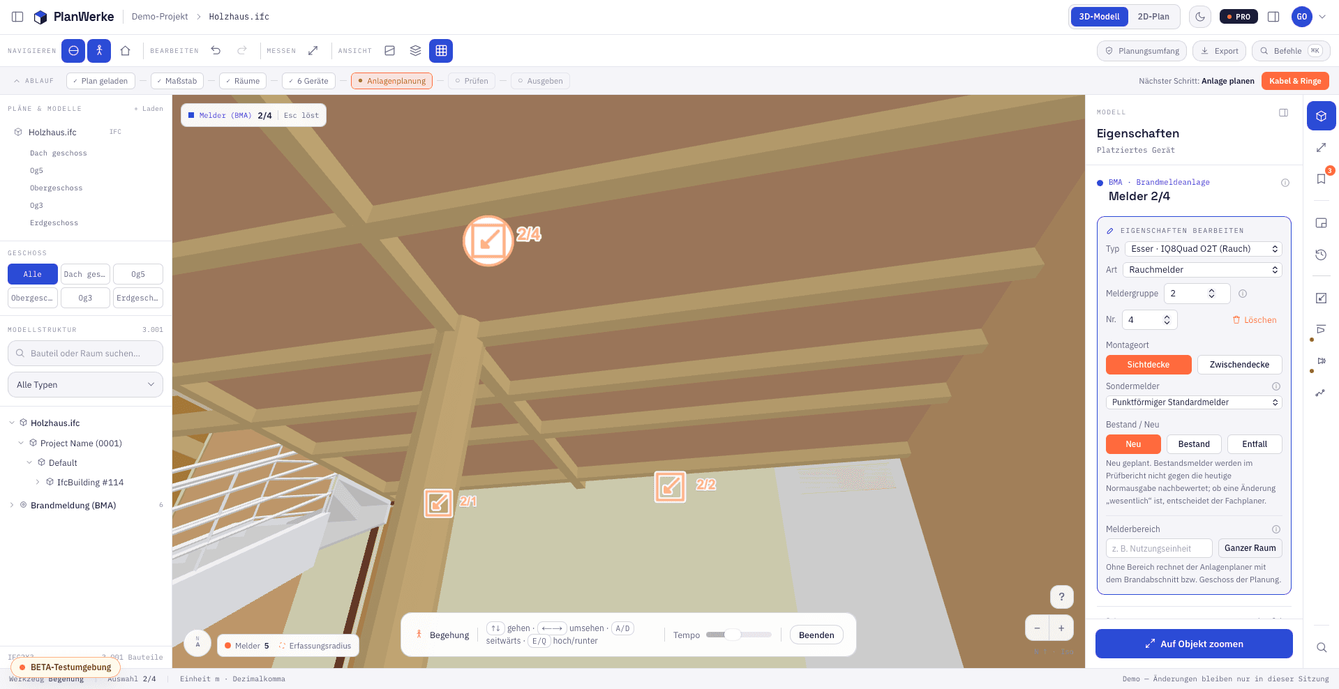 Smoke-detector planning in the viewer